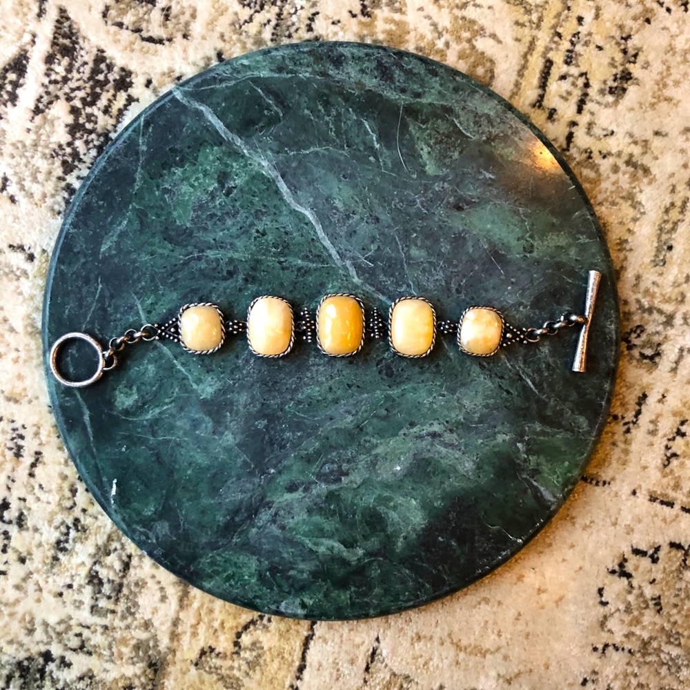 Cream tone stone silver bracelet